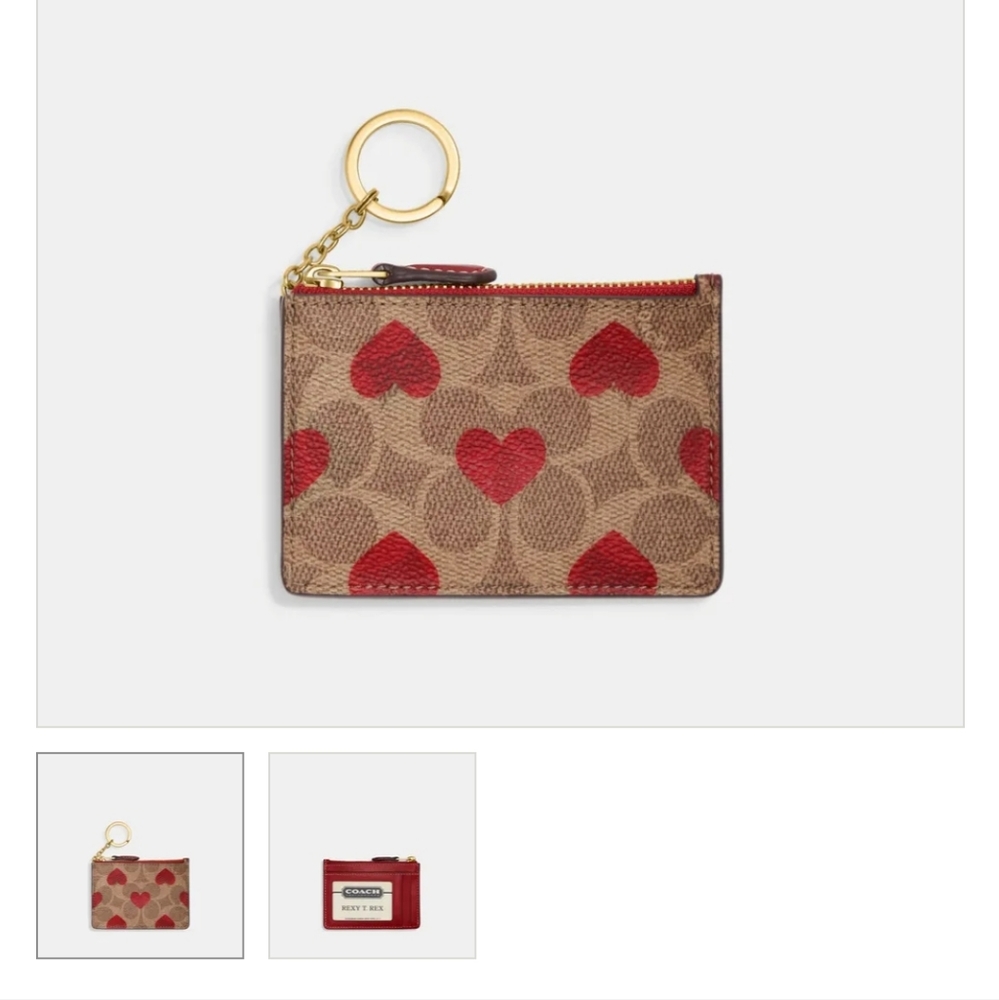 Coach Mini Skinny Id Case In Signature Canvas With Heart Print NWT
